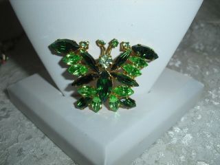 Vintage Green Marquise Rhinestone Butterfly Brooch; Made In Austria