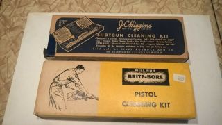 2 Vintage Gun Cleaning Kits Jc Higgins & Mill Run Bright Bore Shotgun & Pistol