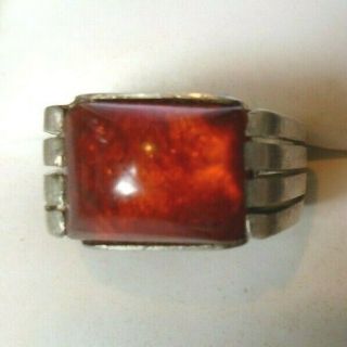 Fine Vintage Sterling Silver Honey Amber Ring Size 8