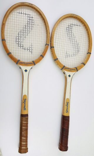 Vintage Wood Tennis Racquet Pair Spalding Pancho Gonzales Signature 4 1/2