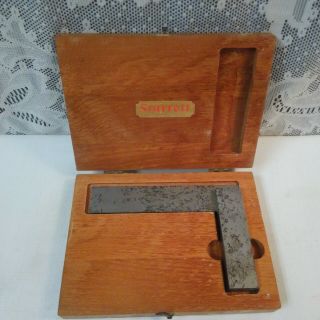 Vintage Starrett Steel Precision Machinist Square No.  20 W/ Wooden Case