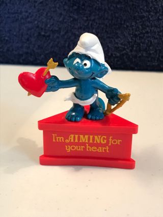 Smurf A Gram Aiming For Your Heart Cupid Vintage Pvc Figure Valentines Figurine