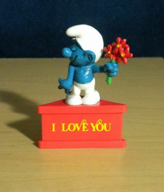 Smurf A Gram I Love You Smurfs Lover Flowers Figure Vintage Stand Base Toy 20044