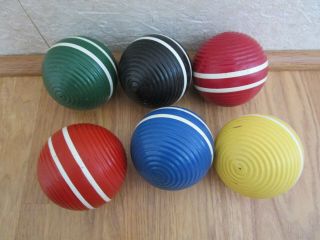 Set Of 6 Vintage 3 " Wood Ribbed Striped Croquet Ball