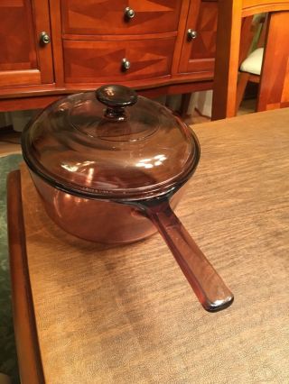Vintage Corning Ware Visions Amber Saucepan Pot 2.  5l W/lid Glass Cookware Usa
