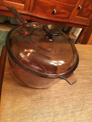 Vintage Corning Ware Visions Amber Saucepan Pot 2.  5L w/Lid Glass Cookware USA 3