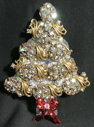Sparkling Vintage Aurora Borealis Rhinestone Christmas Tree Pin Brooch Laheir