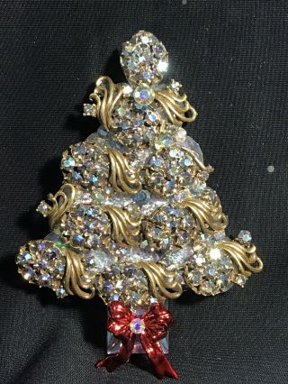 Sparkling Vintage Aurora Borealis Rhinestone Christmas Tree Pin Brooch LaHeir 2