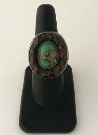Large Vintage Turquoise & Ironwood Sterling Silver Navajo Native American Ring