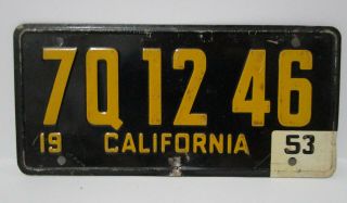 Outstanding Vintage 1953 California Motorcycle Plate 7q 12 46 Yellow Black