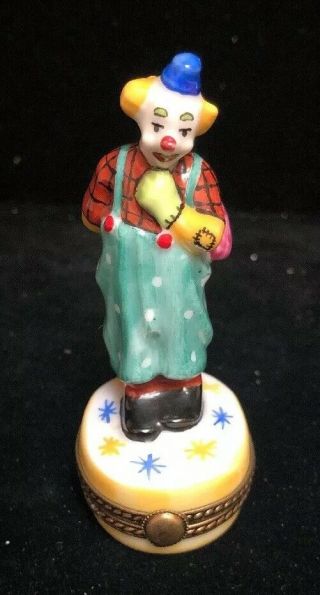 Vintage Limoges France Peint Main Porcelain Clown Hinged Trinket Box (k)