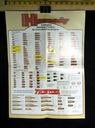 Vintage 1984 Hornady Bullet And Ammunition Chart / Poster 2 - Sided G - Cond