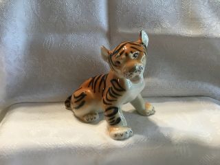 Vintage Porcelain Tiger Figurine With Lomonosov Mark Lfz Made In Ussr