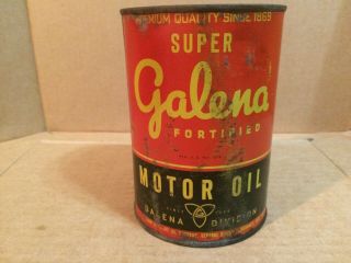 Vintage Galena Motor Oil Can Full,  Mobil,  Sinclair,  Tydol,  Shell,  Conoco