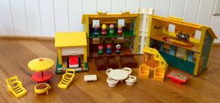 Vintage Fisher Price Little People Yellow House With Accessories & Box