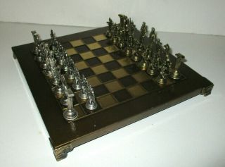 Vintage 1970 ' s ROMAN GREEK Metal CHESS SET with Brass Game Board - Complete 2