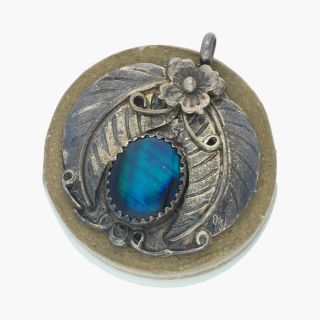 Navajo / Sterling Silver Vintage Blue Enamel Feathers / Pendant (6.  6g)