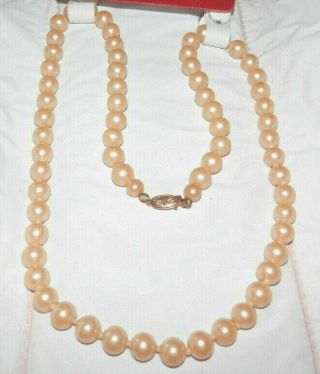 Vintage Faux Pearl 22 " Necklace W/14k Clasp W/original Red Case