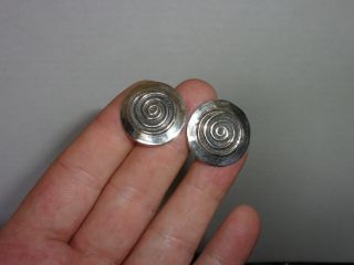 Estate Pair Vintage Solid Sterling Silver Round Earrings Signed Homer
