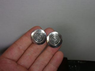 Estate Pair Vintage Solid Sterling Silver Round Earrings Signed Homer 2
