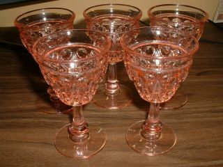 Vintage Sherry Glasses Set Of 5 Pink Long Stem Style 4 " X 2 1/4 "