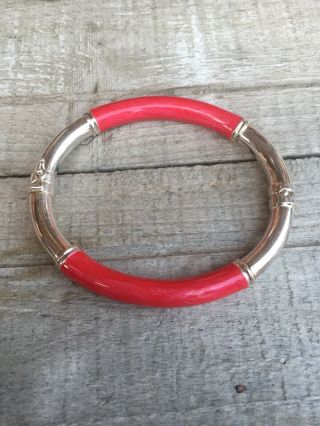 Vintage Milor Sterling Silver Red Enamel Hinged Bangle Bracelet 17.  8 Grams