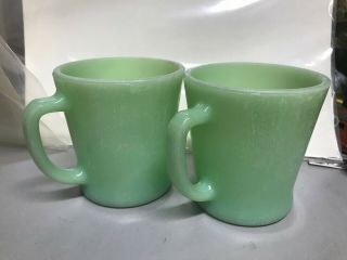 2 Vintage Fire King Jadeite D Handled Mugs Coffee Tea Drinks Oven Ware
