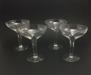 Vintage Hollow Stem 5 1/8 " Champagne Coupes Set Of 4 Mid - Century Toasting Ware