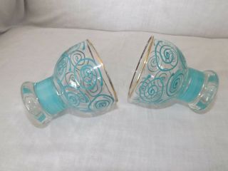 Set of 2 Vintage Hand Painted Gold Trim Aqua Blue Swirls Cordial Glasses 5