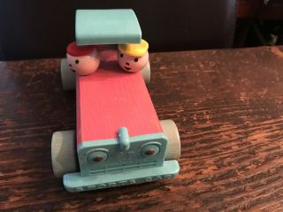 Vintage Fisher Price Wood Sports Car 674 Pink With Blue Trim 1958 - 1960 6 "
