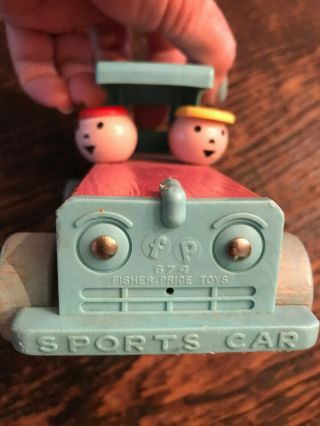 Vintage Fisher Price Wood Sports Car 674 Pink with Blue Trim 1958 - 1960 6 