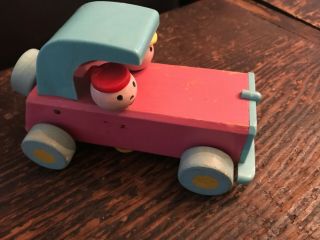 Vintage Fisher Price Wood Sports Car 674 Pink with Blue Trim 1958 - 1960 6 