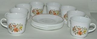 Set Of 8 Vintage Corelle By Corning Indian Summer Coffee/tea Cups W/ Saucers