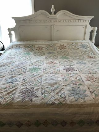 Vintage Cotton Star Quilt Shabby Cottage Chic By Arch Quilts Soft