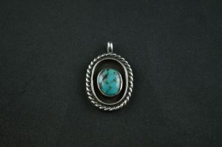 Vintage Native Sterling Silver Square Pendant W Turquoise Stone - 7g