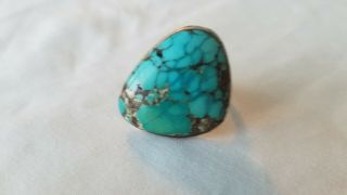 Vintage Hand Made Sterling Silver Large Turquoise Ring 10.  1 Grams