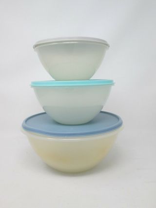 (3) Vintage Tupperware Wonderlier Nesting Bowls Sheer 234 235 237 W/ Lids