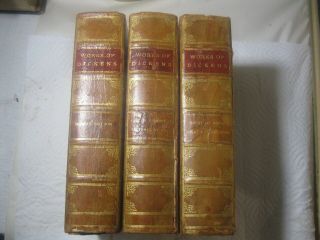 Vintage Leather Books Charles Dickens Three Volumes A Christmas Carol 1860 