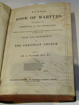 Foxe`s Book Of Martyrs.  Leather.  Old.  Engravings Illustrated.  Hardback.  C1844 - 1856