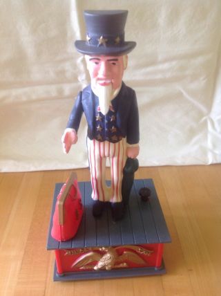 Vintage Old Time Uncle Sam Mechanical Bank With Box