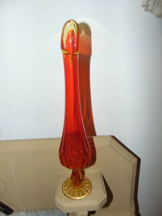 Vintage Signed Fenton Glass Amberina Stretch Bud Vase 12 " Red - Yellow Glows