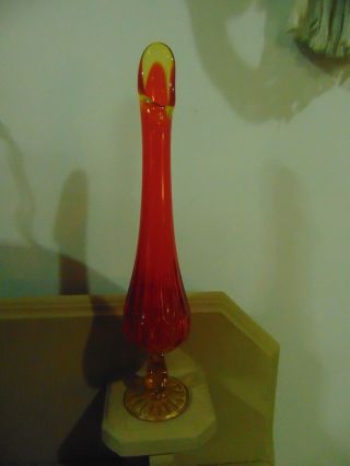 Vintage SIGNED Fenton Glass Amberina Stretch Bud Vase 12 