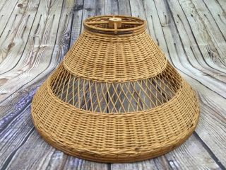 Vintage Retro Natural Wood Woven Wicker Rattan Basket Wide Hanging Lamp Shade