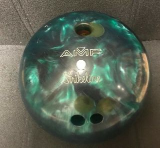 Vintage Amf Strikeline 12 Lb Bowling Ball Green Swirl A 6 - 22362