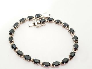 Vintage Sterling Silver 7 1/2 " Oval Blue Sapphires Tennis Bracelet,  Jewelry