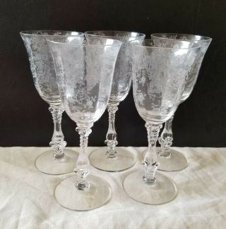 Cambridge Rosepoint Rose Point Vintage Etched Elegant Qty 5 Claret Wine Glasses