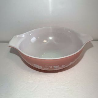 Pyrex Vintage 444 Pink Gooseberry Cinderella Nesting Mixing Bowl Pink White 4 Qt 2