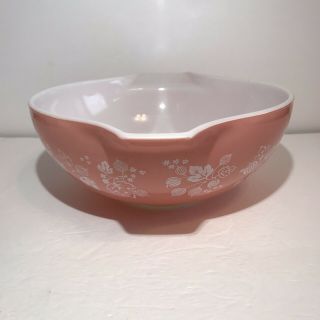 Pyrex Vintage 444 Pink Gooseberry Cinderella Nesting Mixing Bowl Pink White 4 Qt 3
