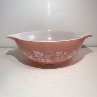 Pyrex Vintage 444 Pink Gooseberry Cinderella Nesting Mixing Bowl Pink White 4 Qt 4