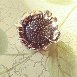 Vintage Sterling Silver Large Sunflower Ring.  925 Flowers Sun Flower Size 7 1/2